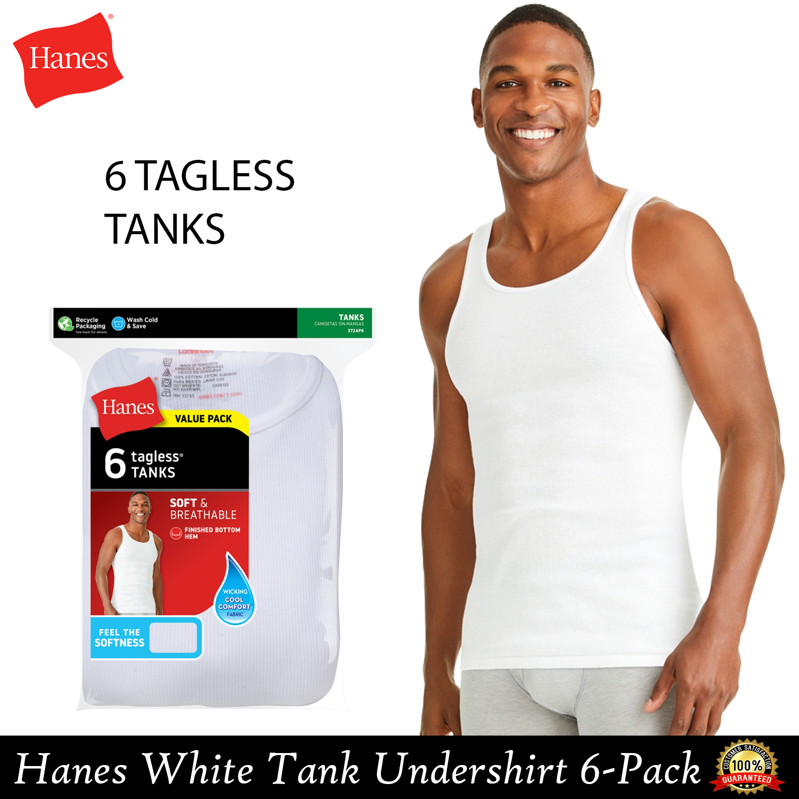 Hanes Men's TAGLESS ComfortSoft White A-Shirt 6-Pack Shirts Tank ...