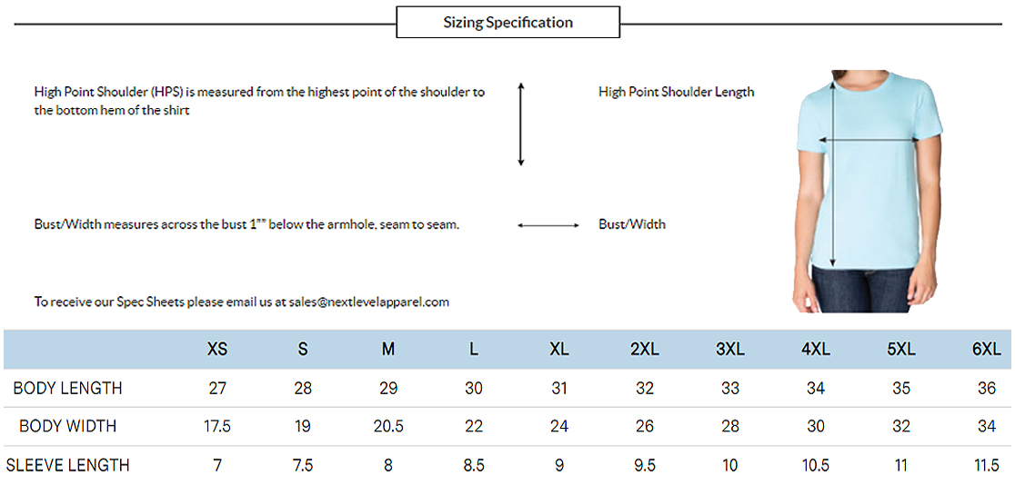 Next Level Size Chart