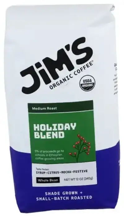 Jims Organic Coffee Hldy Blend Wholebn Coffee