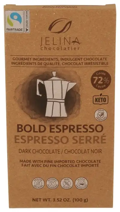Jelina Chocolatier Choc Bar Drk Espresso