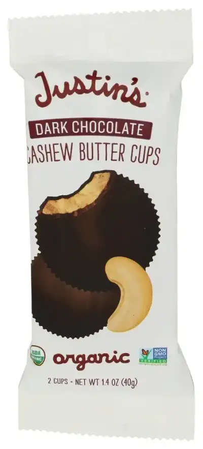 Justins Dark Choc Cups Cashew Btr