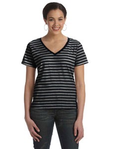 Anvil 8823 Ladies' Ringspun Striped V-Neck T-Shirt