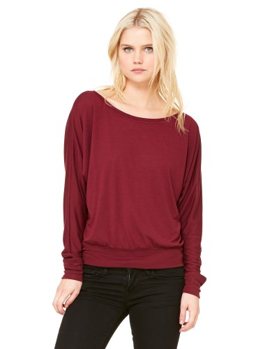 Ladies Flowy Long-Sleeve Off Shoulder T-Shirt