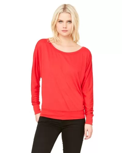 Ladies Flowy Long-Sleeve Off Shoulder T-Shirt