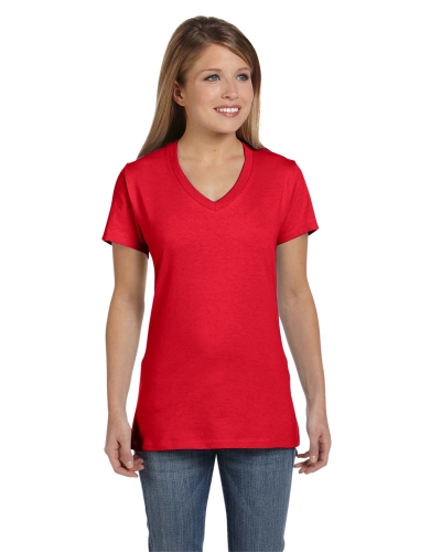 Hanes S04V Ladies Ringspun Cotton Nano-T V-Neck T-Shirt