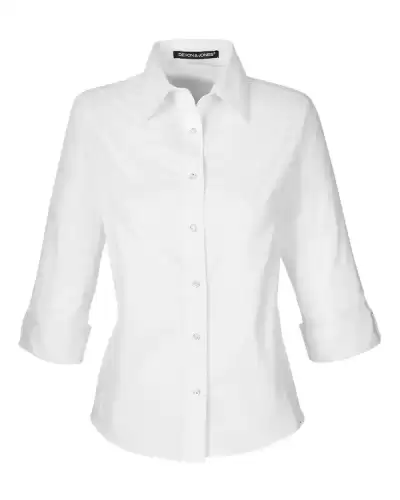 Devon & Jones DP625W Women's Perfect Fit? Three-Quarter Sleeve Stretch Poplin Dress Shirt 2 Pack