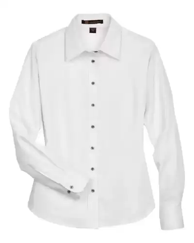 Harriton M500W Women's Easy Blend? Long Sleeve Twill?Dress Shirt with Stain-Release 2 Pack