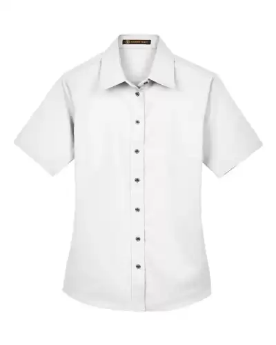 Harriton M500SW Women's Easy Blend? Short Sleeve Twill Dress Shirt with?Stain-Release 2 Pack
