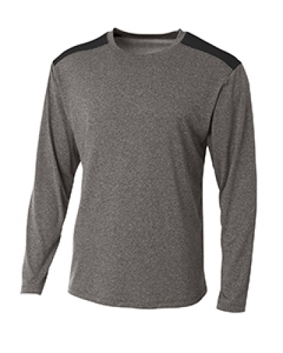 A4 N3101 Men's Tourney Heather Color Block Long Sleeve T-Shirt