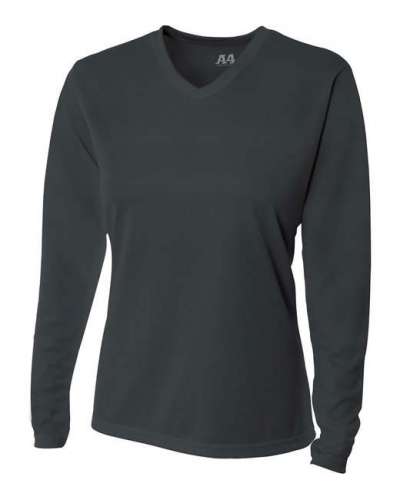 A4 NW3255 Ladies' Birds-Eye Mesh Long Sleeve V-Neck T-Shirt