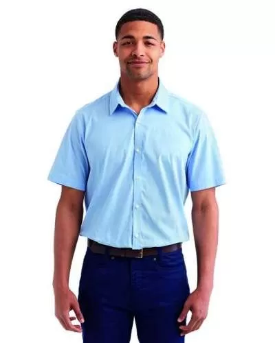 Artisan Collection by Reprime RP221 Mens Microcheck Gingham Short-Sleeve Cotton Shirt