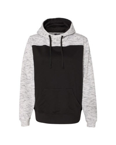 J America JA8676 Adult Melange Color Blocked Hooded Sweatshirt