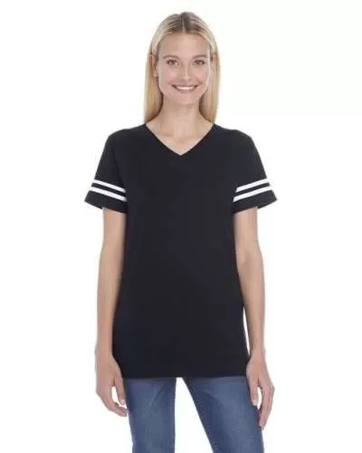LAT 3537 Women's Football V-Neck Fine Jersey Tee