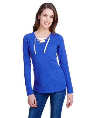 LAT LA3538 Ladies' Long-Sleeve Fine Jersey Lace-Up T-Shirt