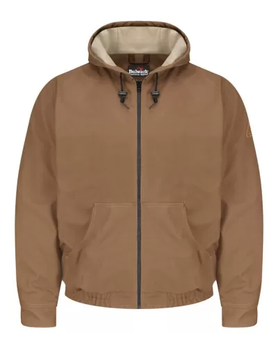 Bulwark JLH4L Brown Duck Hooded Jacket - EXCEL FR® ComforTouch® - Long Sizes