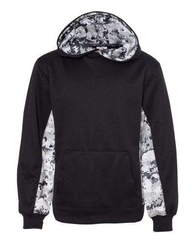 Badger 2464 Youth Digital Camo Colorblock Performance Fleece Hooded Sweatshirt