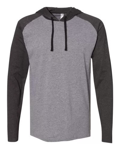 LAT 6917 Fine Jersey Hooded LONG Sleeve Raglan T-Shirt