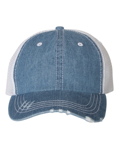 Mega Cap 6990B Herringbone Unstructured Contrast Stitch Trucker Cap