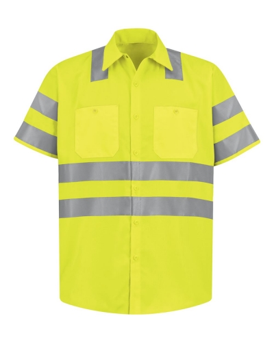 Red Kap SS24HVT High Visibility Safety Short Sleeve Work Shirt Tall Sizes