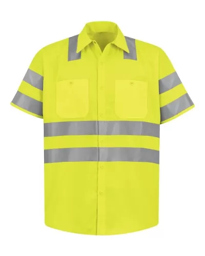 Red Kap SS24HVT High Visibility Safety Short Sleeve Work Shirt Tall Sizes