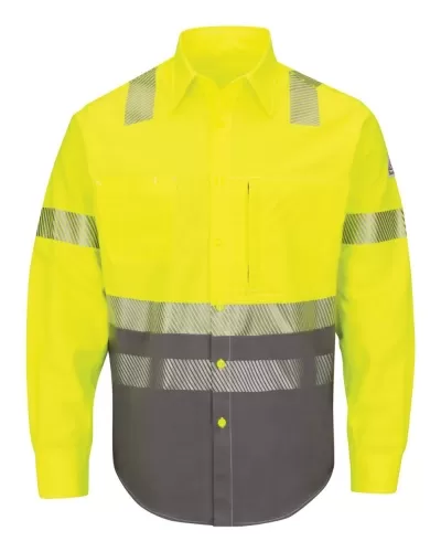 Bulwark SLB4HL Hi-Visibility Color Block Uniform Shirt - EXCEL FR® ComforTouch® - 7 oz. - Long Sizes