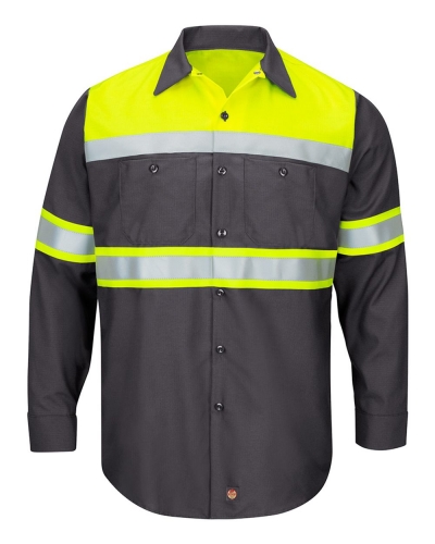 Red Kap SY70 Hi-Visibility Colorblock Ripstop Long Sleeve Work Shirt