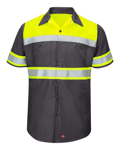 Red Kap SY80L Hi-Visibility Colorblock Ripstop Short Sleeve Work Shirt - TALL