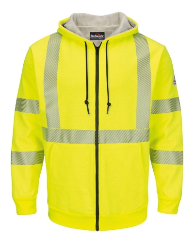 Bulwark SMZ4HV Hi-Visibility Zip-Front Hooded Fleece Sweatshirt with Waffle Lining