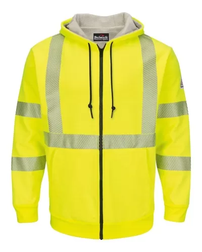 Bulwark SMZ4HVL Hi-Visibility Zip-Front Hooded Fleece Sweatshirt with Waffle Lining - Long Sizes
