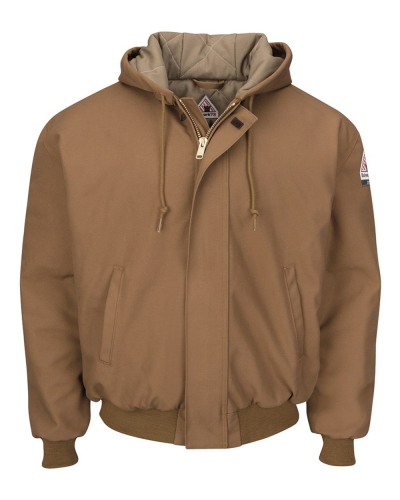 Bulwark JLH6L Insulated Brown Duck Hooded Jacket with Knit Trim - Long Sizes