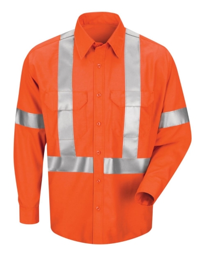 Red Kap SP1SL Men's Long Sleeve Poplin Dress Shirt With CSA Compliant Reflective Trim - Long Sizes
