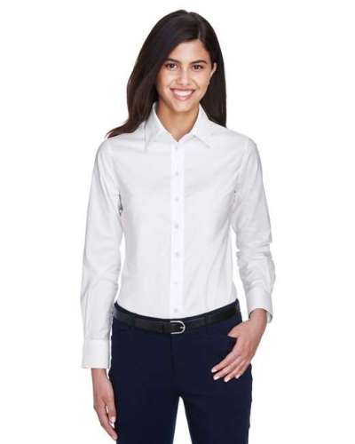 Harriton M600W Ladies' Long-Sleeve Oxford with Stain-Release