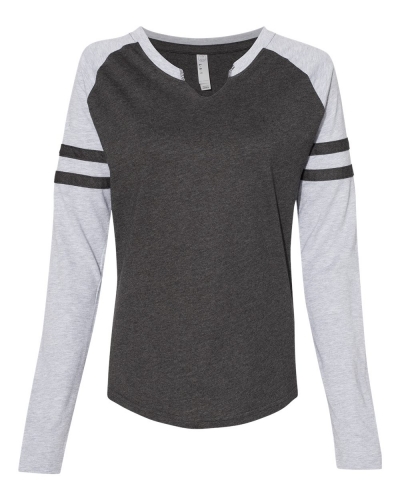 LAT 3534 Women's Fine Jersey Mash Up Long Sleeve T-Shirt