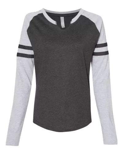 LAT 3534 Women's Fine Jersey Mash Up Long Sleeve T-Shirt