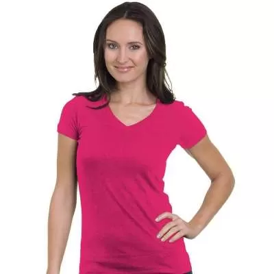 Bayside 3407 Women's 4.2 oz., Fine Jersey V-Neck T-Shirt
