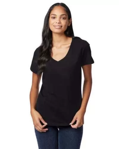 Hanes S04V Ladies Ringspun Cotton Nano-T V-Neck T-Shirt