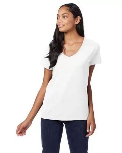 Hanes S04V Ladies Ringspun Cotton Nano-T V-Neck T-Shirt