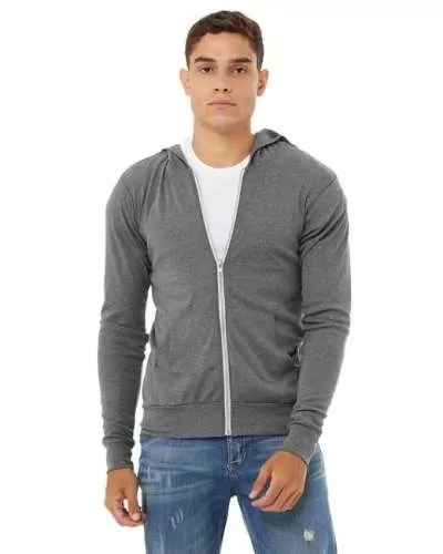 Bella + Canvas 3939 Unisex Triblend Full-Zip Lightweight Hoodie