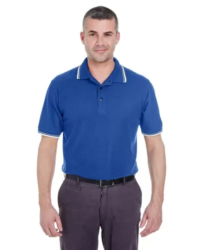 UltraClub 8545 Men's Short-Sleeve Whisper Piqué Polo with Tipped Collar and Cuffs