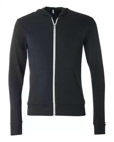 BELLA + CANVAS 3939 Unisex Triblend Lightweight Full-Zip Hooded Long Sleeve Tee 2 Pack