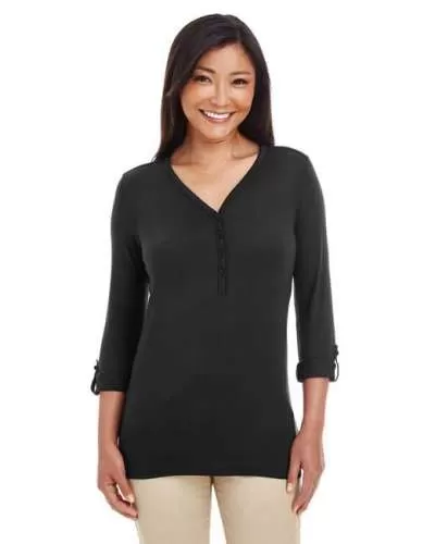 Devon & Jones DP186W Ladies' Perfect Fit™ Y-Placket Convertible Sleeve Knit Top