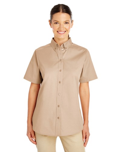 Harriton M582W Ladies' Foundation 100% Cotton Short-Sleeve Twill Shirt Teflon