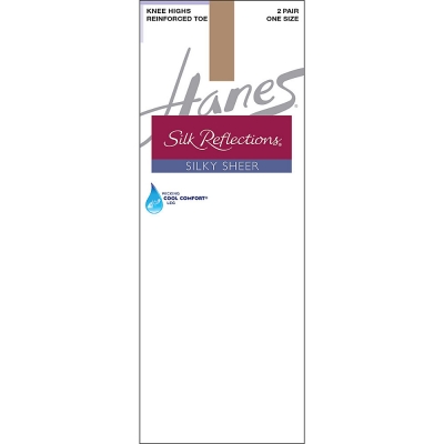 Hanes Silk Reflections Silky Sheer Knee Highs with Reinforced Toe 2-Pack