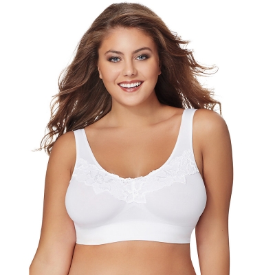 Just My Size Pure Comfort Wirefree Bra with Lace Trim & Back Close