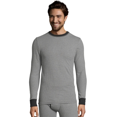 Hanes Mens 2-color Fusion Knit Thermal Crewneck