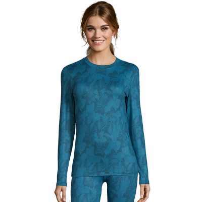 Hanes Womens Print 4-Way Stretch Thermal Crewneck