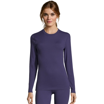 Hanes Womens Solid 4-Way Stretch Thermal Crewneck