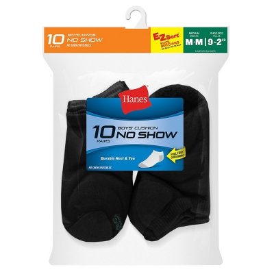 Hanes Boys No-Show EZ Sort Socks 10-Pack