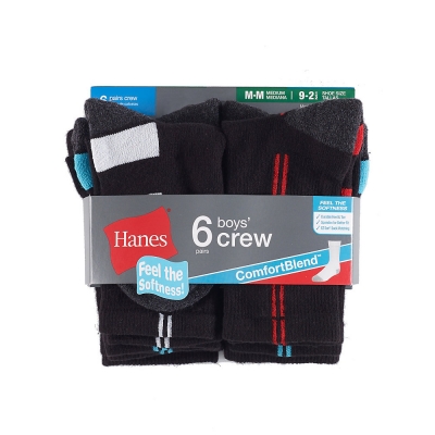 Hanes Boys Crew ComfortBlend Assorted Socks 6-Pack