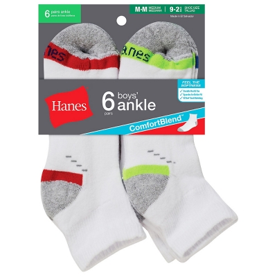 Hanes Boys Ankle ComfortBlend Assorted Socks 6-Pack